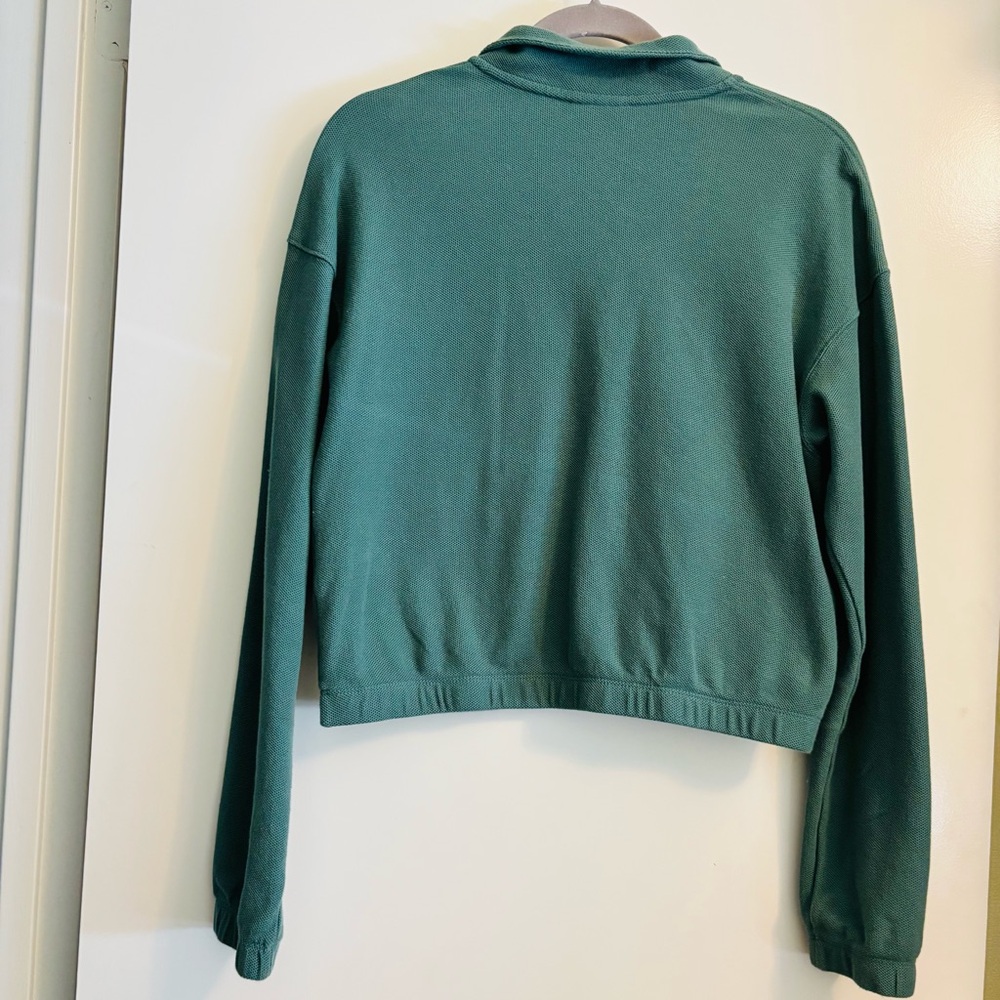 Champion Green Quarter Zip Cropped Pullover with Patch Pockets - Picture 3 of 8
